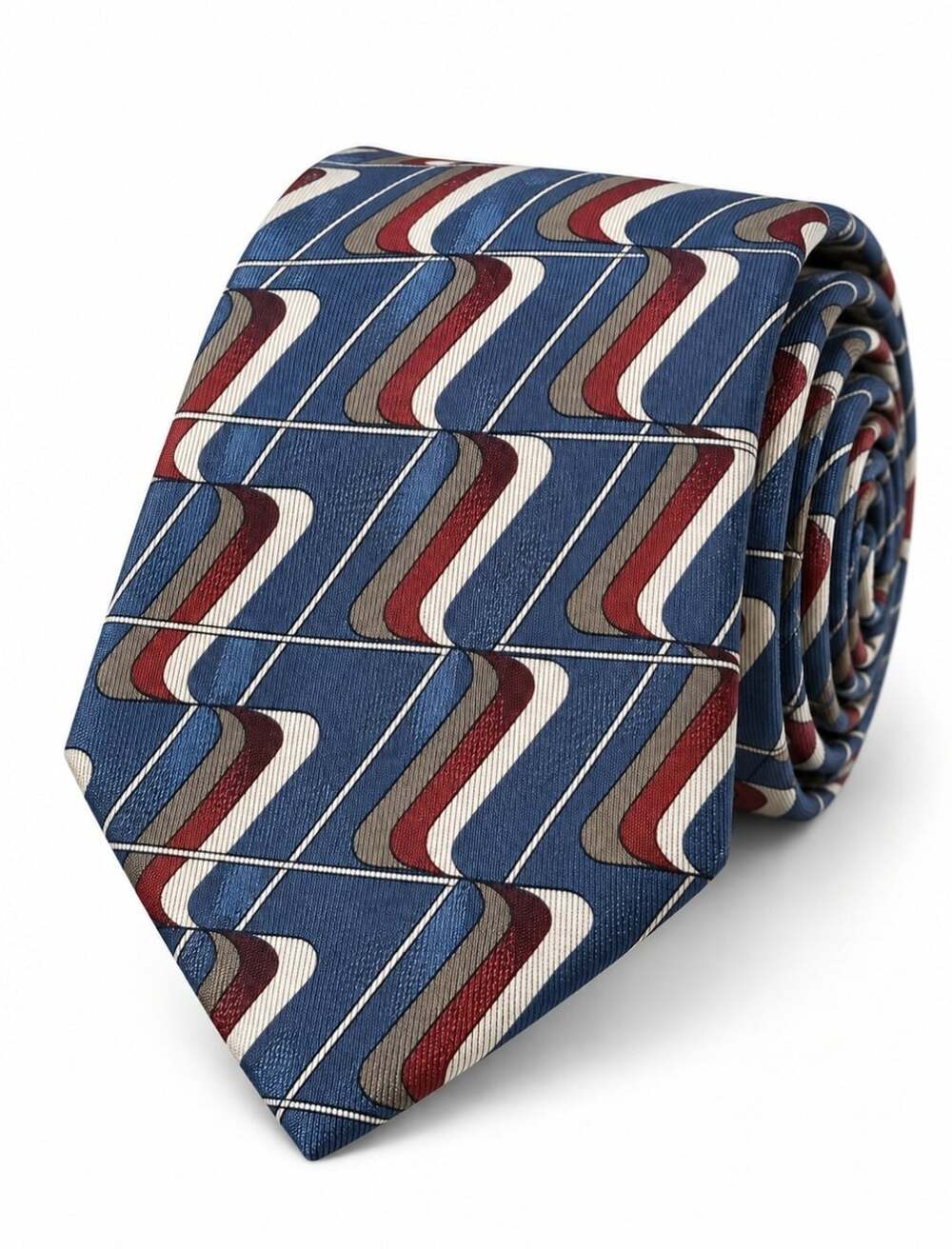 Milano Uomo 100% Silk Tie Blue Burgundy Geometric Retro Abstract Classic Necktie